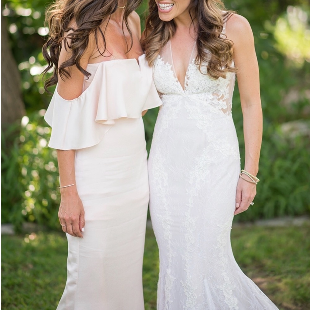 Blush colored gown with train